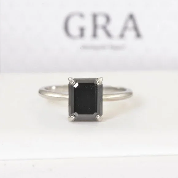 Certified Black Moissanite Diamond 2CT Solitaire Engagement Ring sz 8 - Picture 4 of 7